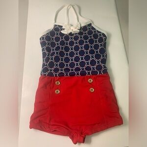 Janie & Jack Girls Size 5 nautical 1 piece swimsuit EUC